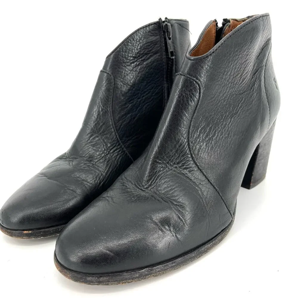 Women FRYE‎ Black Leather Nora Omaha Western Ankle Boot (7B)